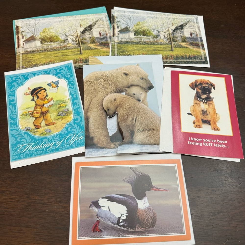 6 Unused Vintage Greetings Cards with Envelopes Bundle Assorted